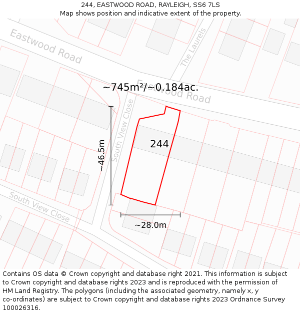 244, EASTWOOD ROAD, RAYLEIGH, SS6 7LS: Plot and title map