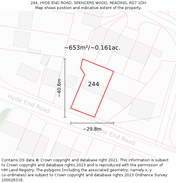 244, HYDE END ROAD, SPENCERS WOOD, READING, RG7 1DH: Plot and title map