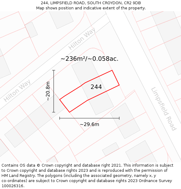 244, LIMPSFIELD ROAD, SOUTH CROYDON, CR2 9DB: Plot and title map