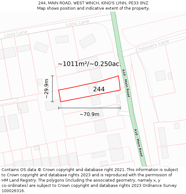 244, MAIN ROAD, WEST WINCH, KING'S LYNN, PE33 0NZ: Plot and title map