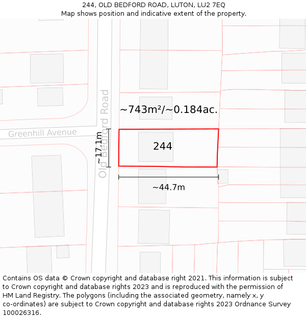 244, OLD BEDFORD ROAD, LUTON, LU2 7EQ: Plot and title map