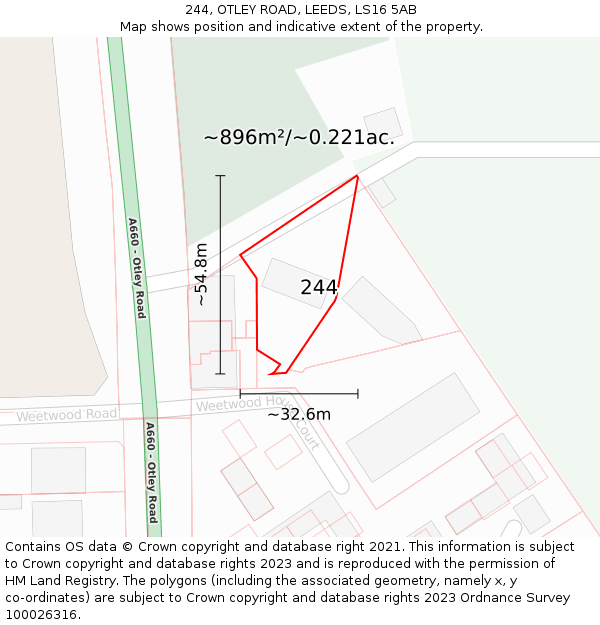 244, OTLEY ROAD, LEEDS, LS16 5AB: Plot and title map