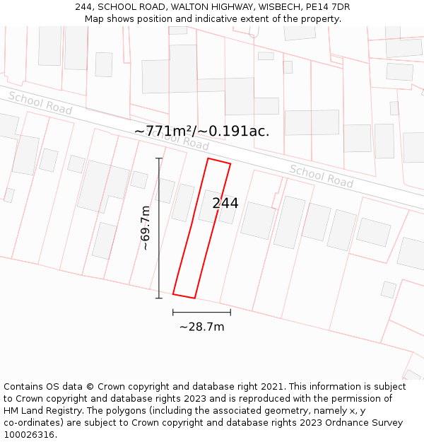 244, SCHOOL ROAD, WALTON HIGHWAY, WISBECH, PE14 7DR: Plot and title map