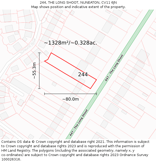 244, THE LONG SHOOT, NUNEATON, CV11 6JN: Plot and title map