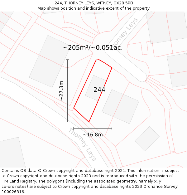 244, THORNEY LEYS, WITNEY, OX28 5PB: Plot and title map