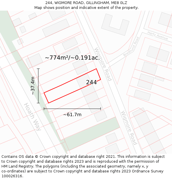 244, WIGMORE ROAD, GILLINGHAM, ME8 0LZ: Plot and title map