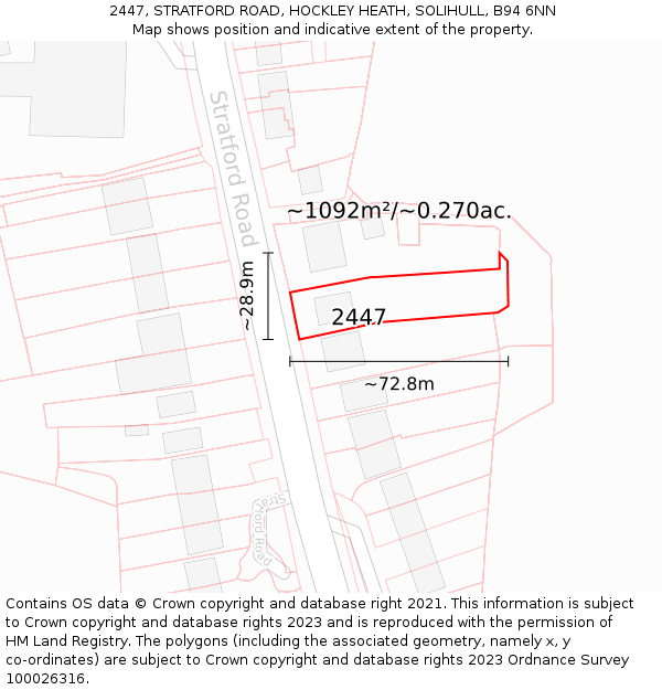 2447, STRATFORD ROAD, HOCKLEY HEATH, SOLIHULL, B94 6NN: Plot and title map