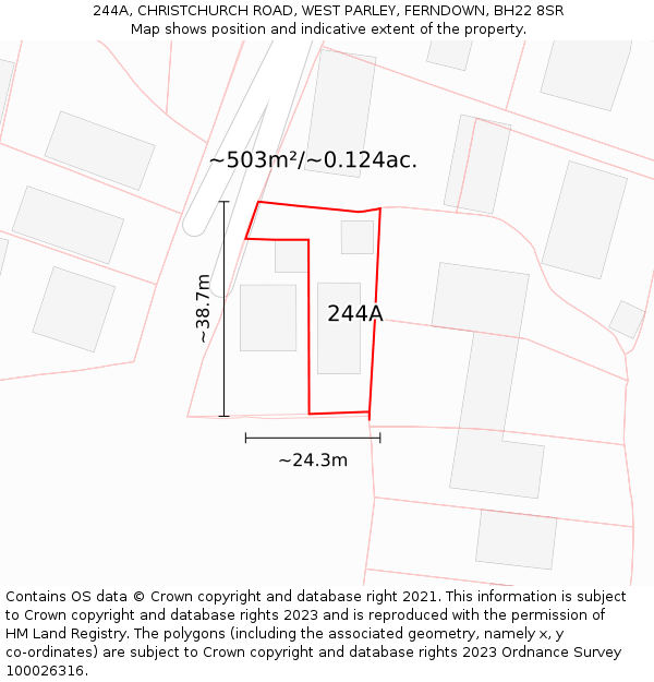 244A, CHRISTCHURCH ROAD, WEST PARLEY, FERNDOWN, BH22 8SR: Plot and title map