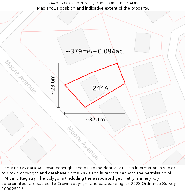 244A, MOORE AVENUE, BRADFORD, BD7 4DR: Plot and title map