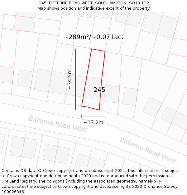 245, BITTERNE ROAD WEST, SOUTHAMPTON, SO18 1BP: Plot and title map