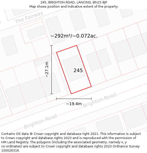 245, BRIGHTON ROAD, LANCING, BN15 8JP: Plot and title map