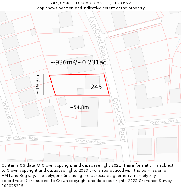 245, CYNCOED ROAD, CARDIFF, CF23 6NZ: Plot and title map