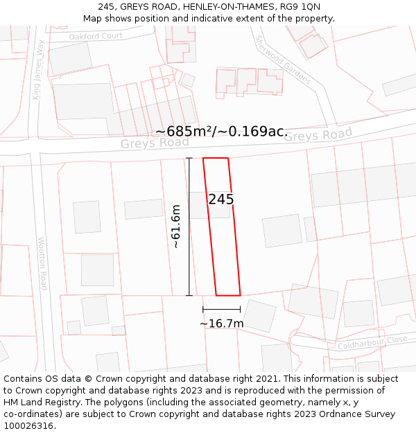 245, GREYS ROAD, HENLEY-ON-THAMES, RG9 1QN: Plot and title map