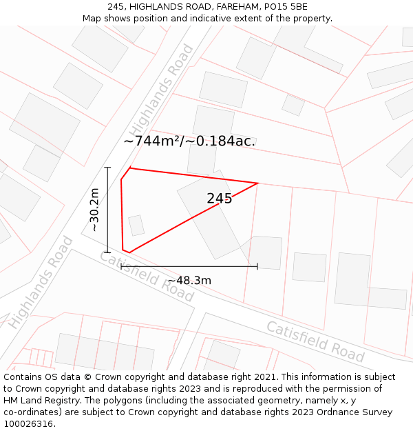245, HIGHLANDS ROAD, FAREHAM, PO15 5BE: Plot and title map