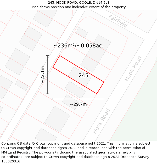245, HOOK ROAD, GOOLE, DN14 5LS: Plot and title map