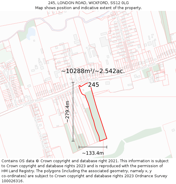 245, LONDON ROAD, WICKFORD, SS12 0LG: Plot and title map