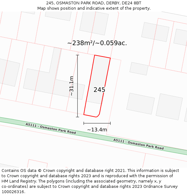245, OSMASTON PARK ROAD, DERBY, DE24 8BT: Plot and title map