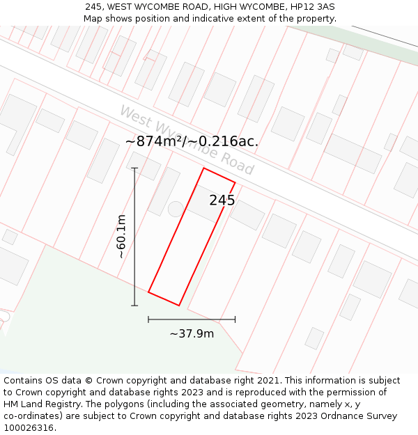 245, WEST WYCOMBE ROAD, HIGH WYCOMBE, HP12 3AS: Plot and title map