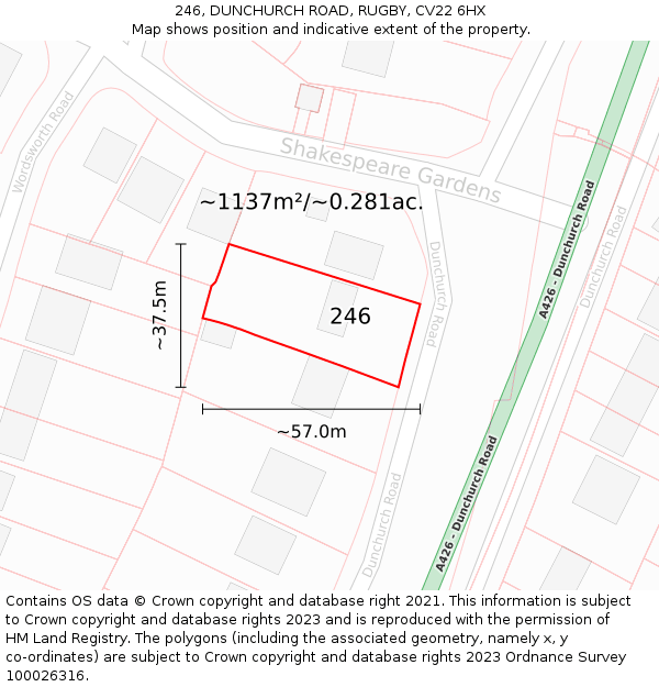 246, DUNCHURCH ROAD, RUGBY, CV22 6HX: Plot and title map