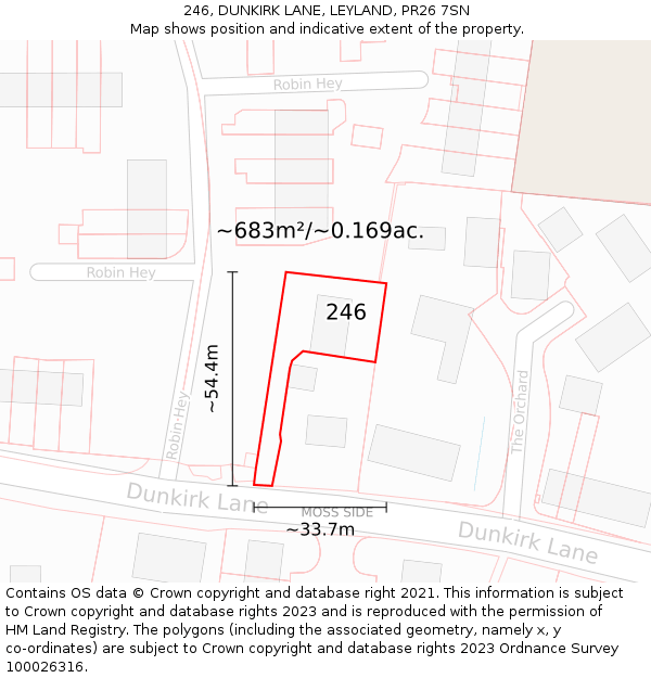 246, DUNKIRK LANE, LEYLAND, PR26 7SN: Plot and title map