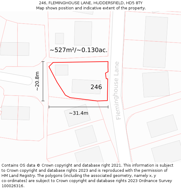 246, FLEMINGHOUSE LANE, HUDDERSFIELD, HD5 8TY: Plot and title map