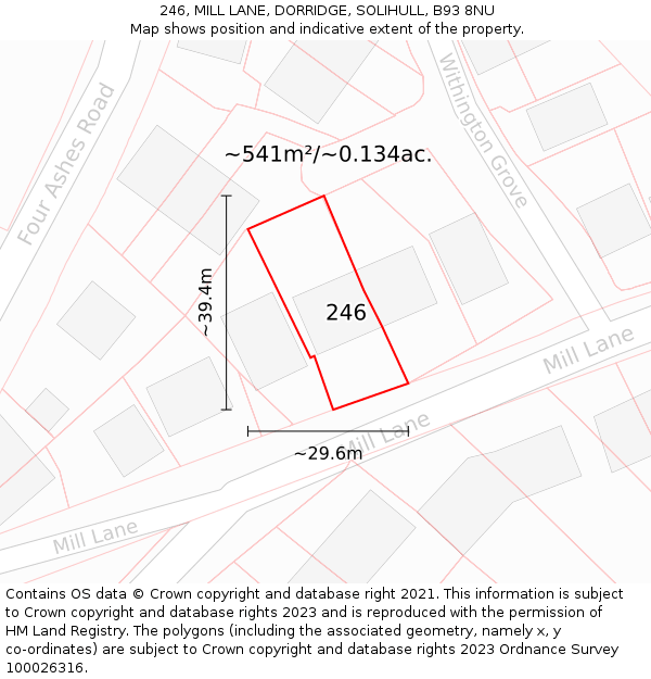 246, MILL LANE, DORRIDGE, SOLIHULL, B93 8NU: Plot and title map