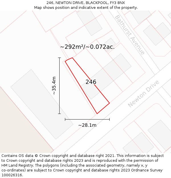246, NEWTON DRIVE, BLACKPOOL, FY3 8NX: Plot and title map