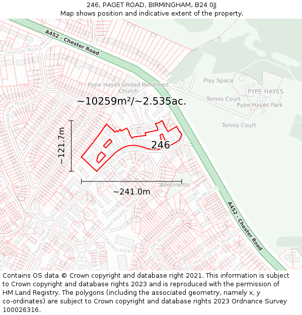 246, PAGET ROAD, BIRMINGHAM, B24 0JJ: Plot and title map