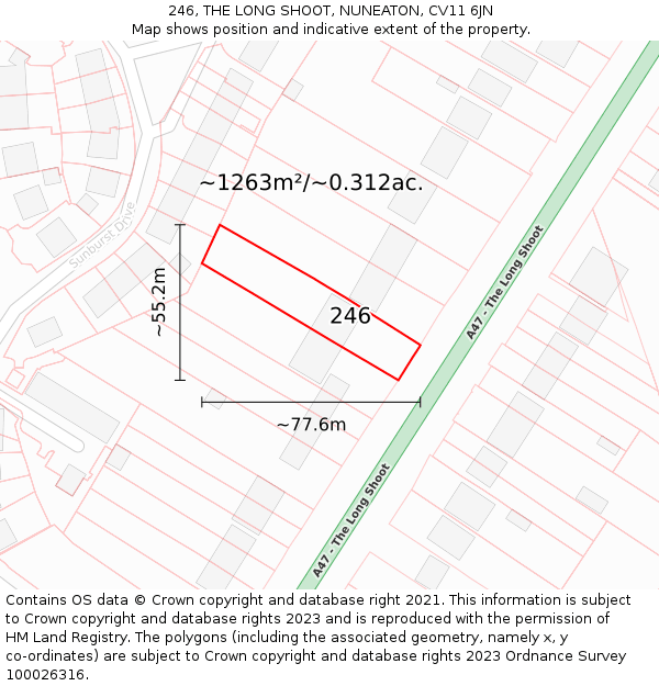 246, THE LONG SHOOT, NUNEATON, CV11 6JN: Plot and title map