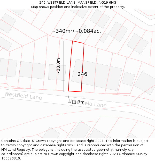 246, WESTFIELD LANE, MANSFIELD, NG19 6HG: Plot and title map