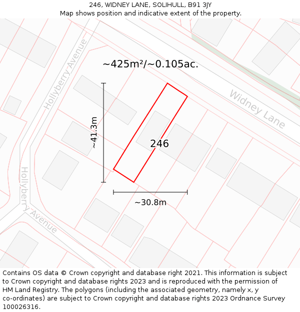 246, WIDNEY LANE, SOLIHULL, B91 3JY: Plot and title map