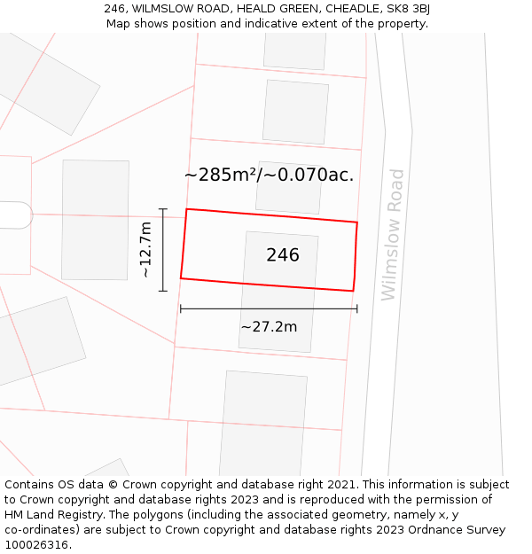 246, WILMSLOW ROAD, HEALD GREEN, CHEADLE, SK8 3BJ: Plot and title map