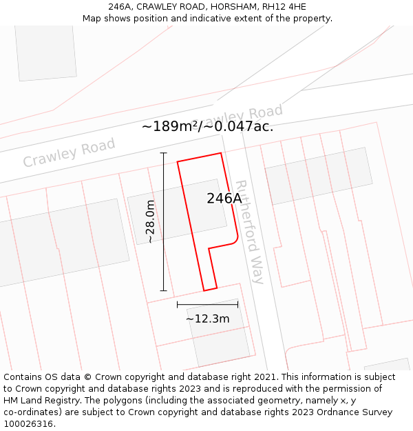 246A, CRAWLEY ROAD, HORSHAM, RH12 4HE: Plot and title map