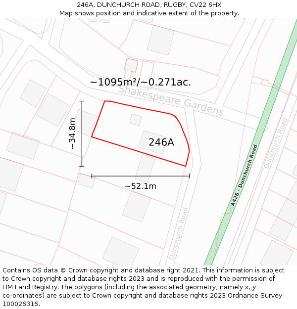 246A, DUNCHURCH ROAD, RUGBY, CV22 6HX: Plot and title map