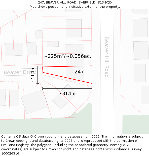 247, BEAVER HILL ROAD, SHEFFIELD, S13 9QD: Plot and title map