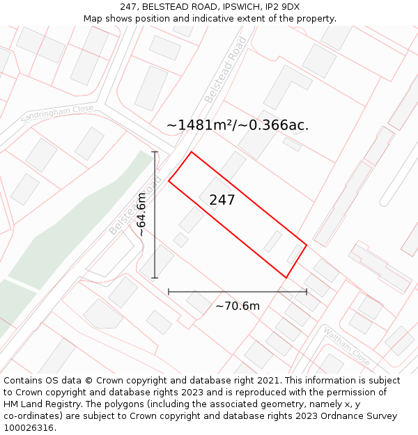 247, BELSTEAD ROAD, IPSWICH, IP2 9DX: Plot and title map