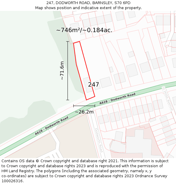 247, DODWORTH ROAD, BARNSLEY, S70 6PD: Plot and title map