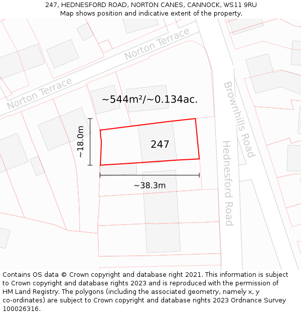 247, HEDNESFORD ROAD, NORTON CANES, CANNOCK, WS11 9RU: Plot and title map