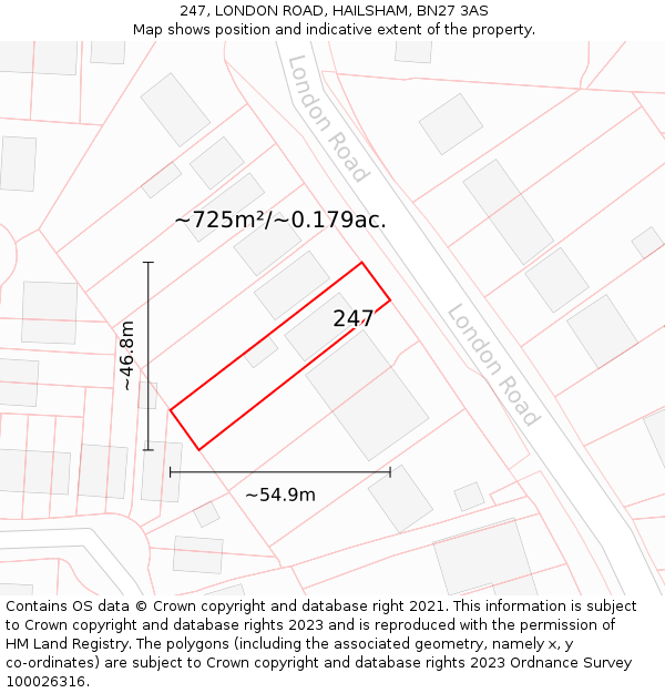 247, LONDON ROAD, HAILSHAM, BN27 3AS: Plot and title map