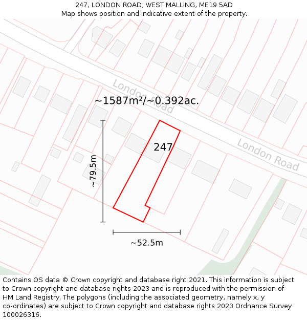 247, LONDON ROAD, WEST MALLING, ME19 5AD: Plot and title map