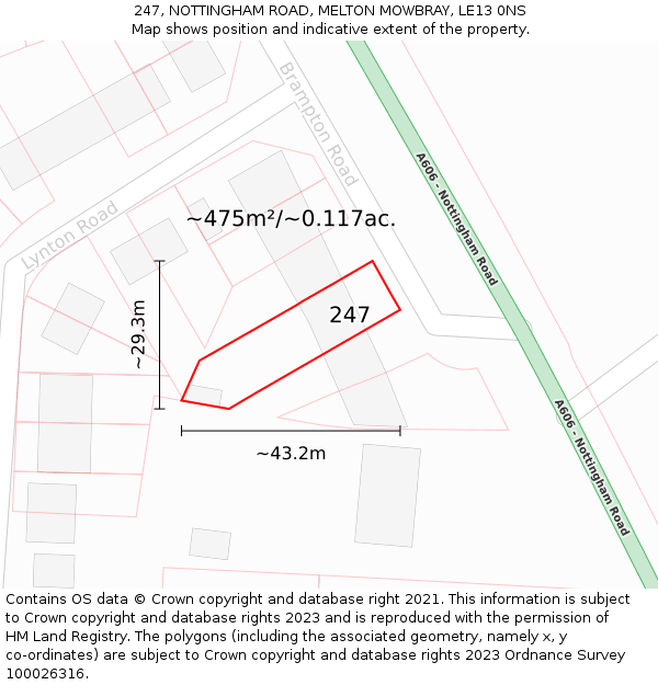 247, NOTTINGHAM ROAD, MELTON MOWBRAY, LE13 0NS: Plot and title map