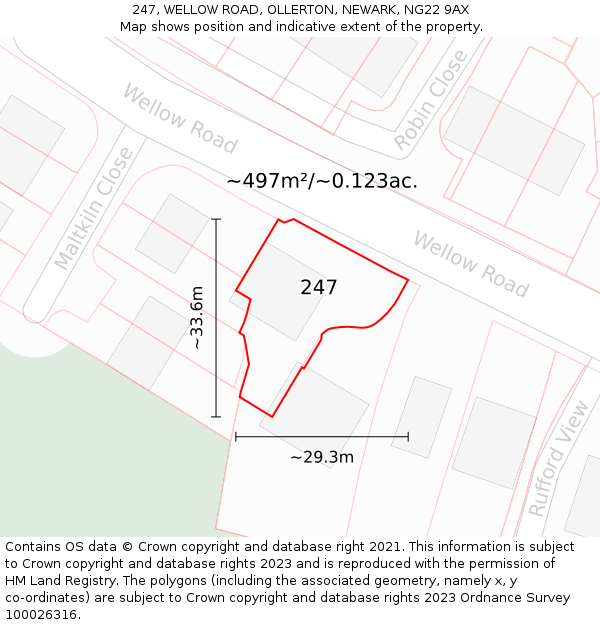 247, WELLOW ROAD, OLLERTON, NEWARK, NG22 9AX: Plot and title map