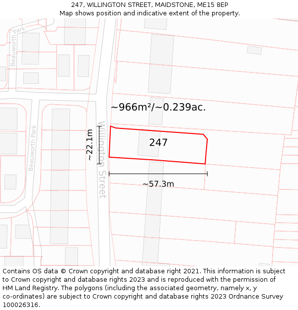 247, WILLINGTON STREET, MAIDSTONE, ME15 8EP: Plot and title map