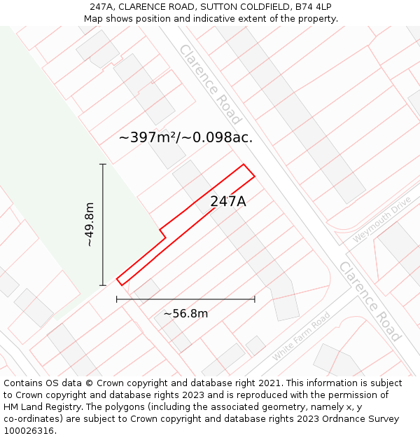 247A, CLARENCE ROAD, SUTTON COLDFIELD, B74 4LP: Plot and title map