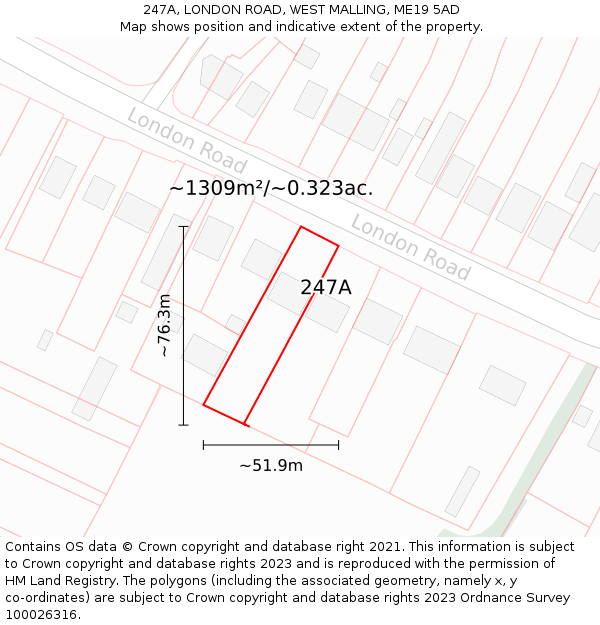 247A, LONDON ROAD, WEST MALLING, ME19 5AD: Plot and title map