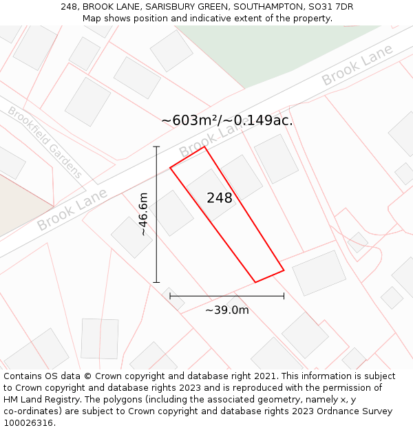 248, BROOK LANE, SARISBURY GREEN, SOUTHAMPTON, SO31 7DR: Plot and title map