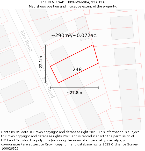 248, ELM ROAD, LEIGH-ON-SEA, SS9 1SA: Plot and title map