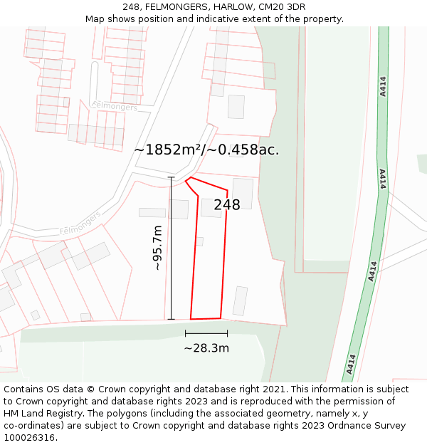 248, FELMONGERS, HARLOW, CM20 3DR: Plot and title map