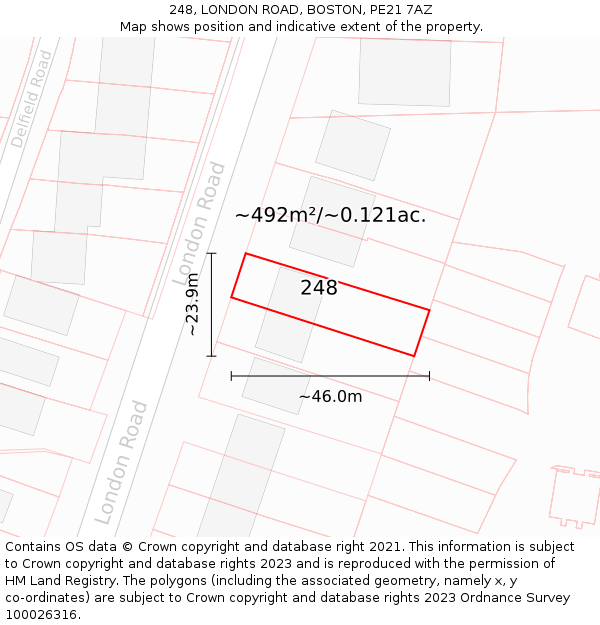 248, LONDON ROAD, BOSTON, PE21 7AZ: Plot and title map