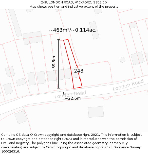 248, LONDON ROAD, WICKFORD, SS12 0JX: Plot and title map
